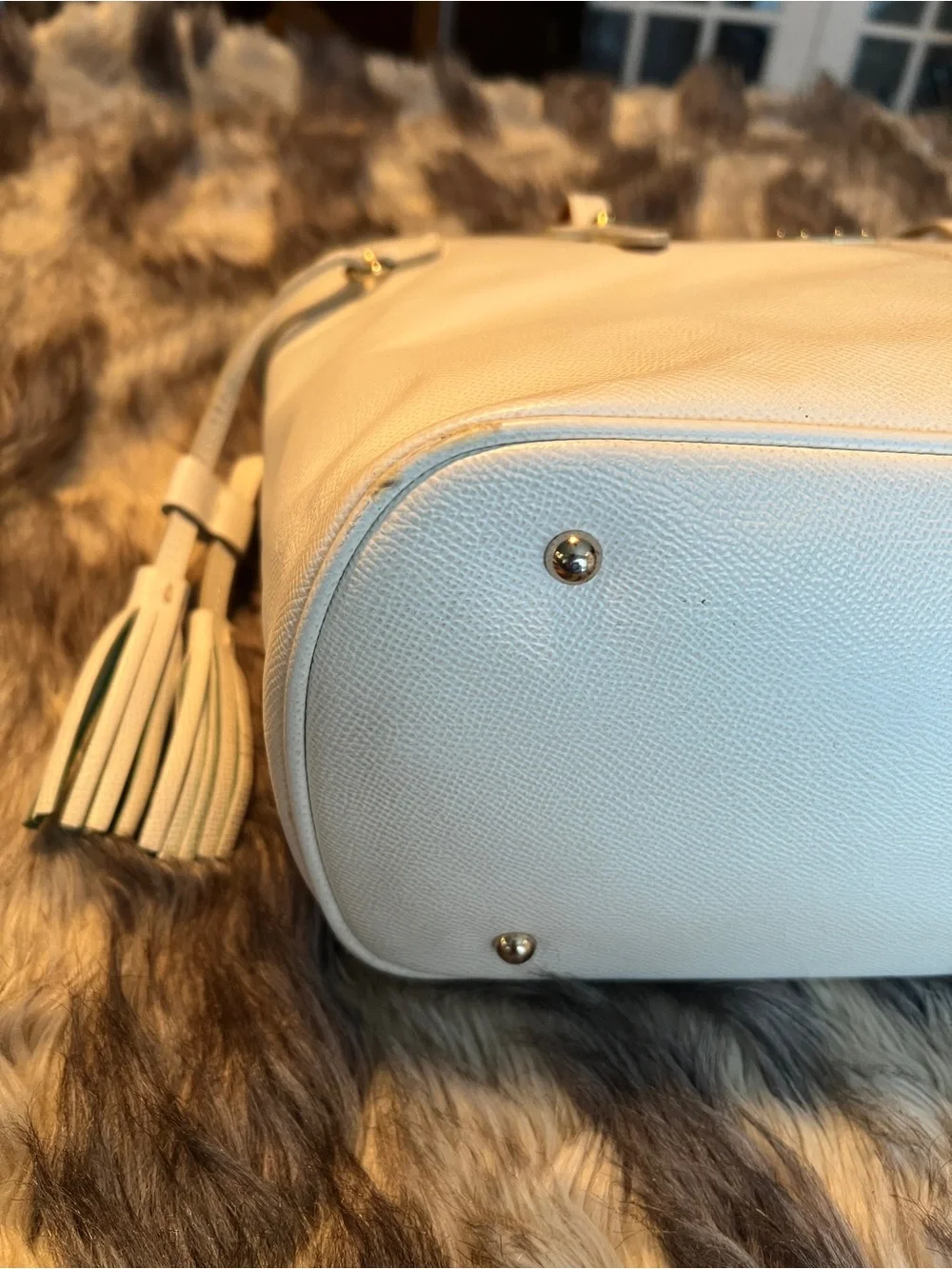 Dooney & Bourke Davis Pebble White Leather  Tassel Saffiano Zip Shopper Tote